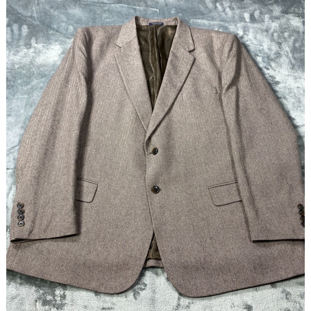 Adolfo Blazer Mens 50 Reg Lambswool Tweed Sport Coat Jacket Herringbone Brown